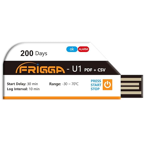 Frigga U1 USB Temperature Data Logger Disposable Digital Temperature Pen 28800 Points High Accuracy Thermometer Monitor 200 Days with PDF CSV Report (1 Pack)