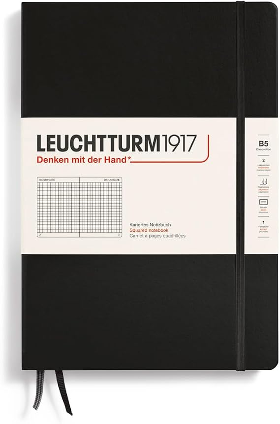 LEUCHTTURM1917 366186 Notebook Composition (B5) Hardcover 219 Numbered Pages Black Squared