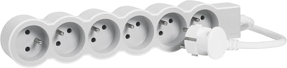 LEGRAND - Extra-Flat Power Strip - 6 Power Outlets with Earth - With 3m Cord - White and Light Grey