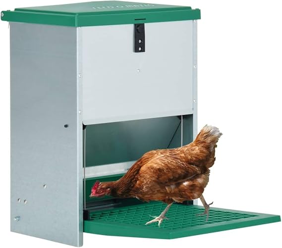 Feedomatic Automatic Poultry Feeder with Treadle 12 kg, Zinc Plated Chicken Feeder, 1 mm Thick Stable Automatic Poultry for 12 kg Capacity