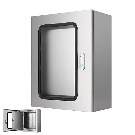 Waterproof Electrical Box, Stainless Steel Junction Enclosure, Outdoor Network Cabinet with Mounting Plate and Visible Window