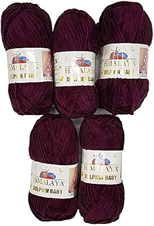 chenille 5 x 100 g Himalaya Dolphin Knitting Wool, Baby Wool, 500 g Super Bulky Wool (Berry 80339), 35 x 25 cm
