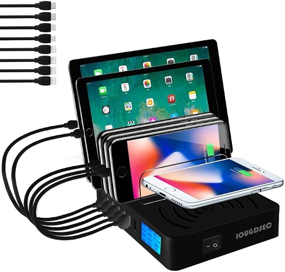 Fast Charging Station PD20W QC3.0 Multi USB Ports, 9-in-1 Wirelss Charging Station for Multiple Devices with LCD Display Compatible for iPhone iPad Samsung Huawei and More