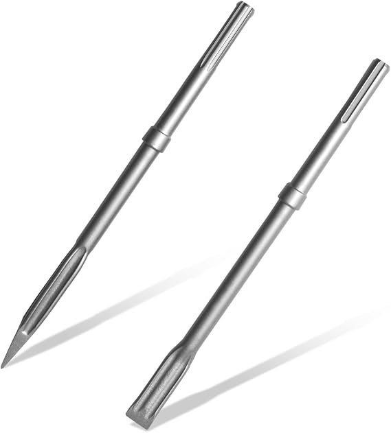 SDS Max Chisel Set - 2-Piece Hammer Chisel SDS with SDS-Max Shank 1 Pointed Chisel & 1 Flat Chisel (400 mm) - Compatible with Rotary Hammer SDS Max Chisel Includes Storage Case