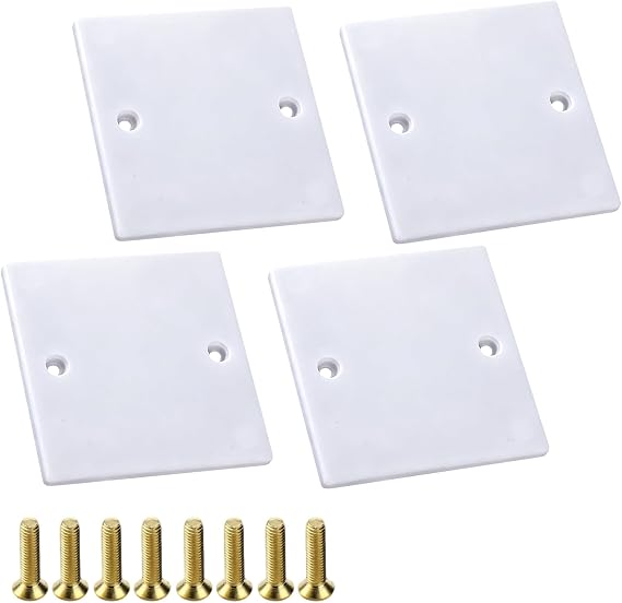 4 Pack Single Blanking Plates, 86x86mm UK Standard Thickened ABS Wall Blank Covers, Anti-Yellowing Scratch Resistant Electrical Socket Plates with 2 Size Mounting Screws for Home Office