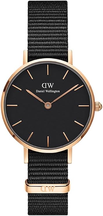 Daniel Wellington Petite Cornwall, Black/Rose Gold Watch, 28mm, NATO, for Women