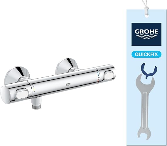 GROHE QuickFix Precision Flow, Shower Thermostat, Water Saving Technology and Eco Control Button, QuickSpanner Installation Included, Chrome, 34840000