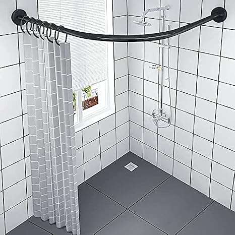 Extendable Shower Curtain Rod, Curved Corner shower curtain rail extendable Curved Shower Curtain Rod Black No Drillless Extendable Corner Shower Curtain Rod L Shaped Adjustable Shower Rod R