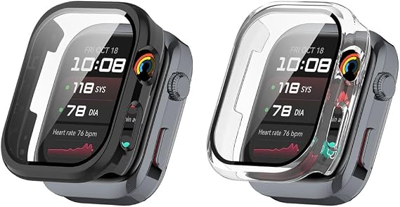Hard PC Case for Huawei Watch D2 with Built in Tempered Glass, [2-Pack] All Around Anti-Scratch Protective Case Compatible with Huawei Watch D2-Black Clear