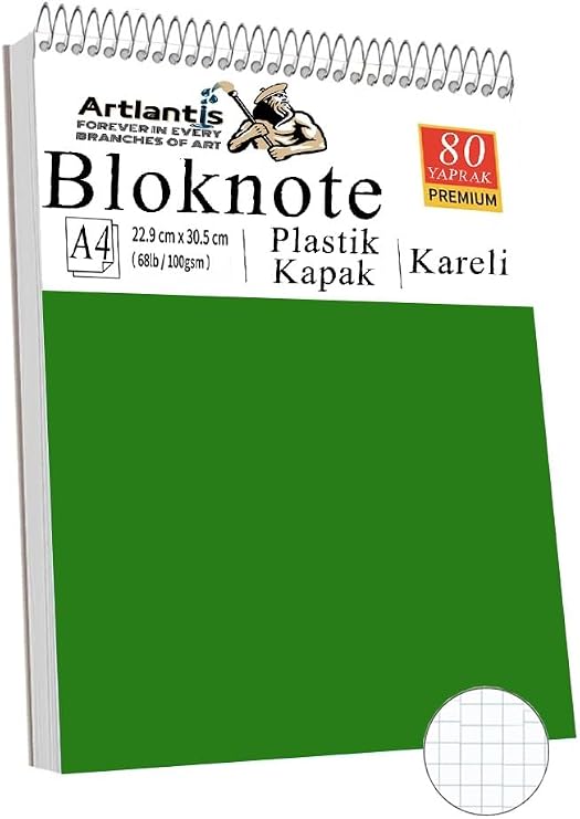 Telli Masaüstü Not Defteri Kareli A4 1 Adet Masa Üstü Plastik Kapaklı Spiralli Bloknot Blocknote 80 Yaprak Okul Ofis