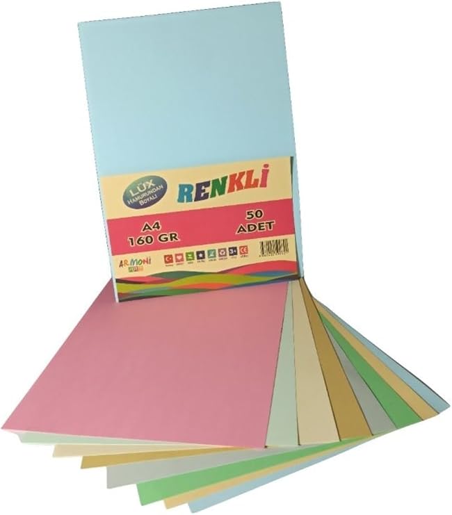 Lüx Hamurundan Boyalı Renkli 50'li Fotokopi Kağıdı/Fon Kartonu/Baskı Kağıdı 160 Gr. (50 Adet) 129914531001