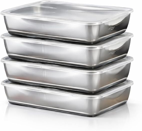 Premium Stainless Steel Meal Prep Containers with Lids - 4 Pack 2100ml Large Food Storage Boxes, Airtight, Reusable, Fridge & Freezer Safe, Kitchen Lunch Storage