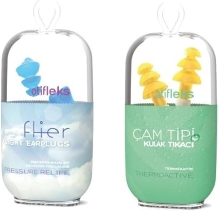 OTİFLEKS Thermo-aktif Çam Tipi Kulak Tıkacı M + Basınç Dengeleyici Uçak Tıkacı L, Şeffaf