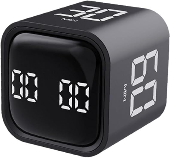 Cube Timer, Rotating Pomodoro Timer, Digital Cube Sound Alarm, Custom Countdown, Adjustable, Vibrating Function, Productivity Timer for Kitchen, Study, MeetingBlack