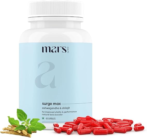 Mars Surgemax Natural Capsules with Shilajit & Safed Musli | Supports Energy, Strength & Immunity | for Active Lifestyle | 60 Capsules | Pack of 1