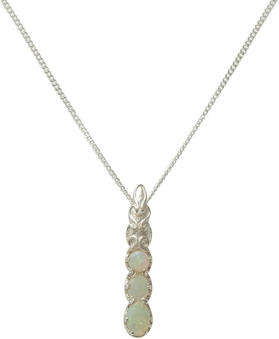 Solid 925 Sterling Silver Natural Colourful Opal Womens Pendant & Chain