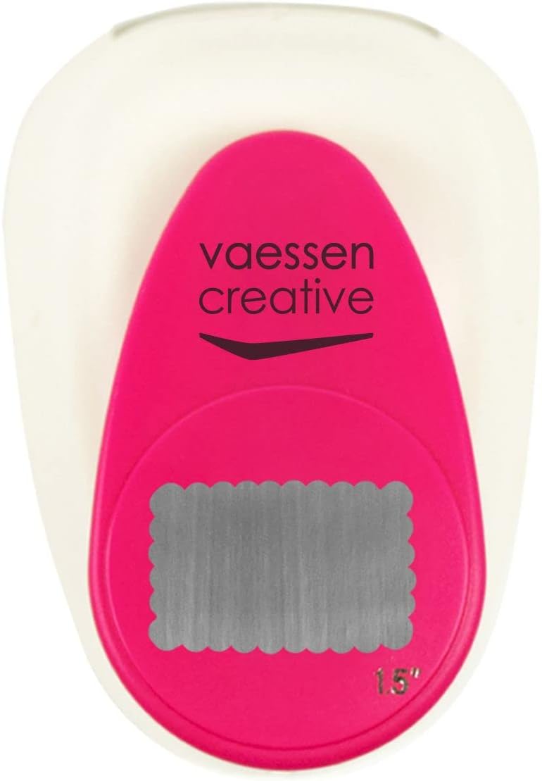 Vaessen Creative Craft Paper Punch - Scalloped Rectangle - 2,1 x 3,4 cm - Circle Cutter for Crafting and Card Making, WhitePink