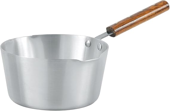 Induction Base Milk pan Saucepan Coffee Pot Boiling Tea Pan Aluminium Saucepot with Long Wooden Handle & Pouring Lip (18cm)