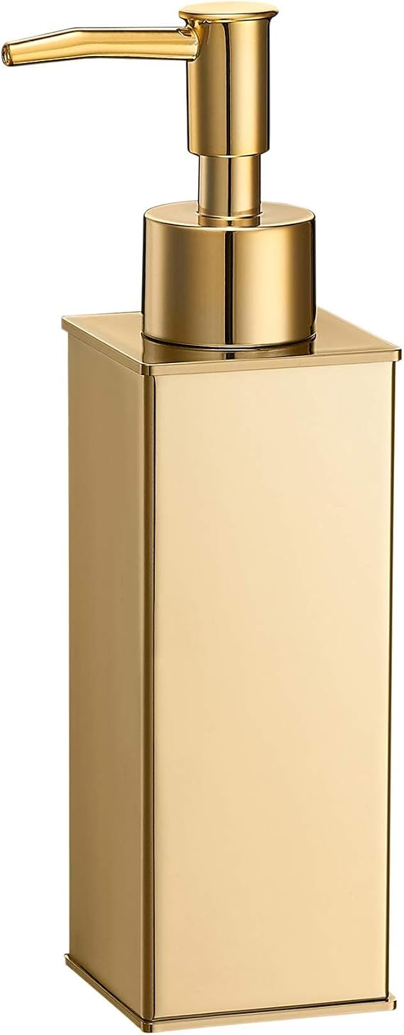 BGL Gold Soap Dispenser, 304 Stainless Steel Refillable Hand Soap Dispenser for Bathroom Kitchen, Rustproof Square Standing Lotion Pump Bottle, 180ml