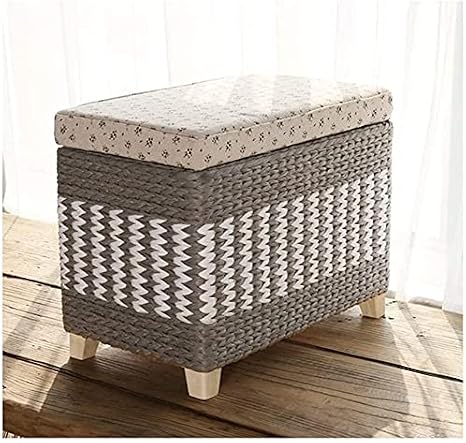 Footstool Stool Storage Ottomans,Rattan Ottoman Padded Seat Storage Chest Rattan Footstool,Bedroom Living Room Changing Shoes Sofa Stools with Lid,Black-80x30x40cm(Grey 80x30x40cm)