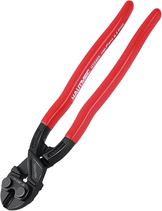 HAUTMEC Mini Bolt Cutters 250mm(10 Inch), High Leverage Compact Bolt Cutter, Anti-Slip Comfort Grip, CRV Steel Blade with Recess, Cuts Rods, Bolts, Wires, Cables, Rivets, and Chains, HT0465-UK