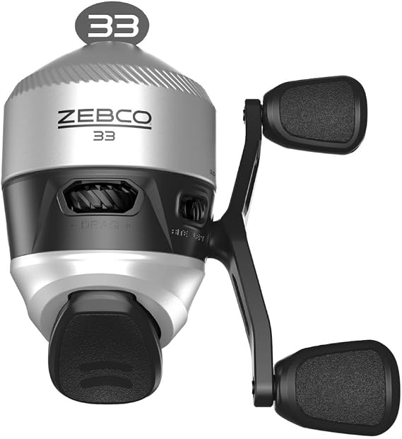 Zebco Spincast 33 Reel Size 30 Reel Right Handed or Left Handed 10lb Cajun Fishing Line Silver/Black Clam Packaging