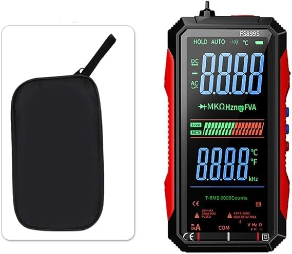 Digital Multimeter, FS899S Full Screen Colour Display for SMART Auto-Ranging Voice Multimeter for Electrical Testing Measurement(FS899S+bag)