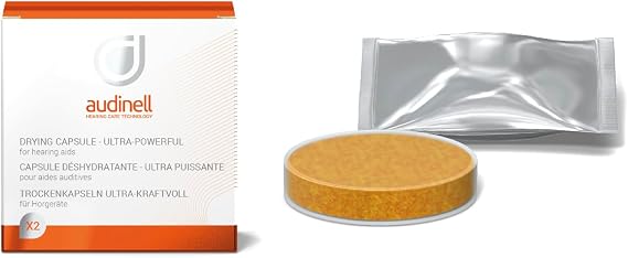 Audinell Drying Tablets for Hearing Aids - 2 Large 63 mm Drying Capsules with Colour Indicator - For About 6 Months - Accessories for Drying Headphones