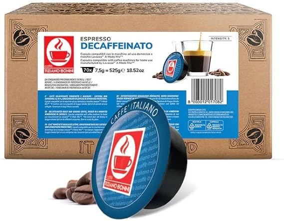 Bonini Espresso Decaf Coffee Pods Compatible with Lavazza A Modo Mio Coffee Machines (Pack of 1, Total 70 Decaffeinated Capsules)