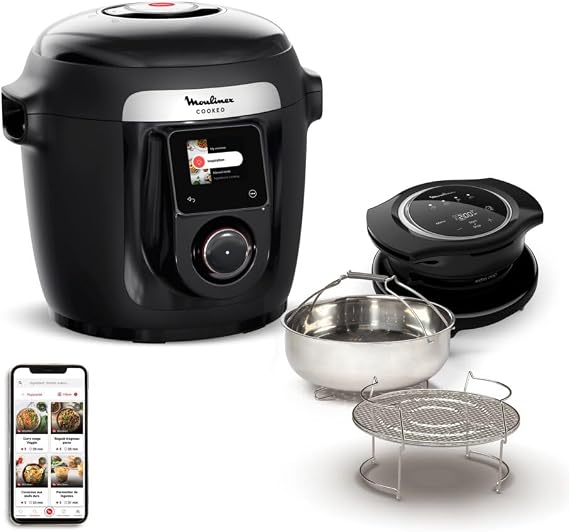 Moulinex Cookeo Wi-Fi with Extra Crisp Multicooker 14 Cooking Modes Pressure Cooking Air Fryer Easy Recipes Step by Step CE96X8F0