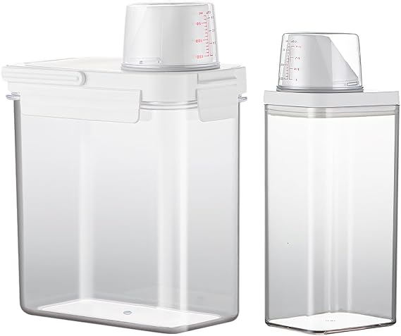 Laundry Detergent Dispenser-2 Pack,Washing Powder Storage Containe with Measuring Cup, Laundry Storage Containers ,Multi-Purpose Storage Jar for Laundry Room & kitchen (3500ml+1500ml)