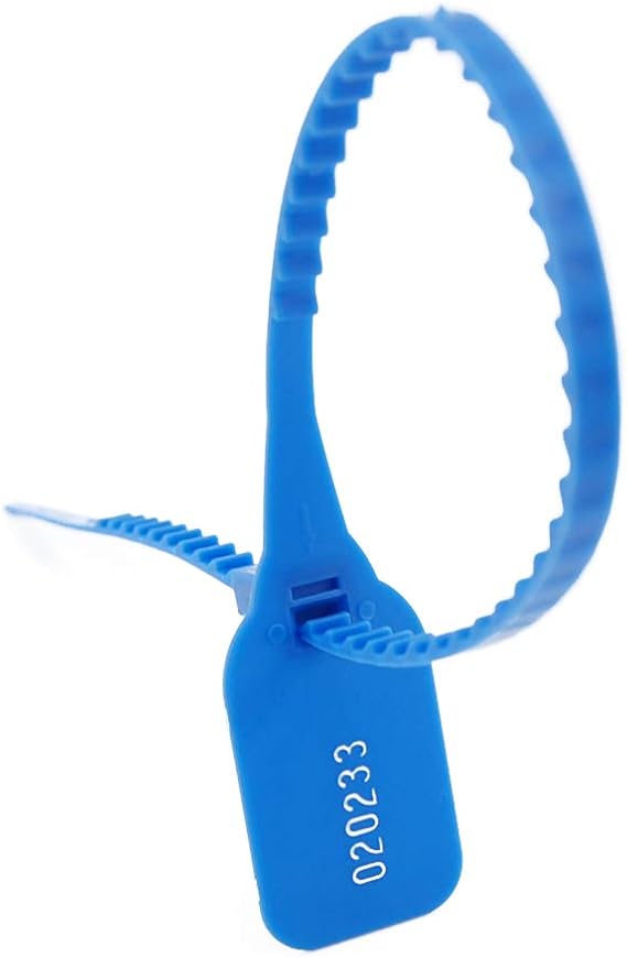 Plastic Security Seals Container Locking Tags Pull Tight Seals with Tooth Numbered Zip Ties (100pcs X BLUE)