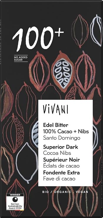 Vivani Organic Extra Dark Chocolate 100%+ Cacao Nibs 80 g