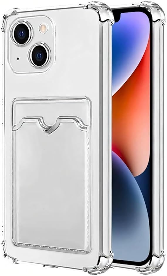 İphone 14 Plus İle Uyumlu Yüksek Kalite Özel Kartlıklı Şeffaf Telefon Kılıfı – Arka Cepli Cüzdanlı Silikon Koruyucu Kapak, Darbe Emici Esnek TPU, Günlük Kullanıma Uygun SZR03