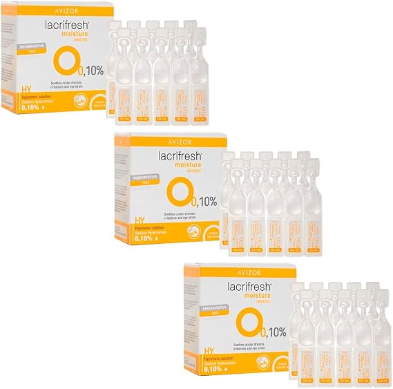 Avízor Lacrifresh Moisture Pack 3 Boxes of 20 x 0.4ml - 60 Single-Dose Units - Instant Ocular Hydration with 0.10% Sodium Hyaluronate - Long-Lasting Relief - Environmental Dry Eye