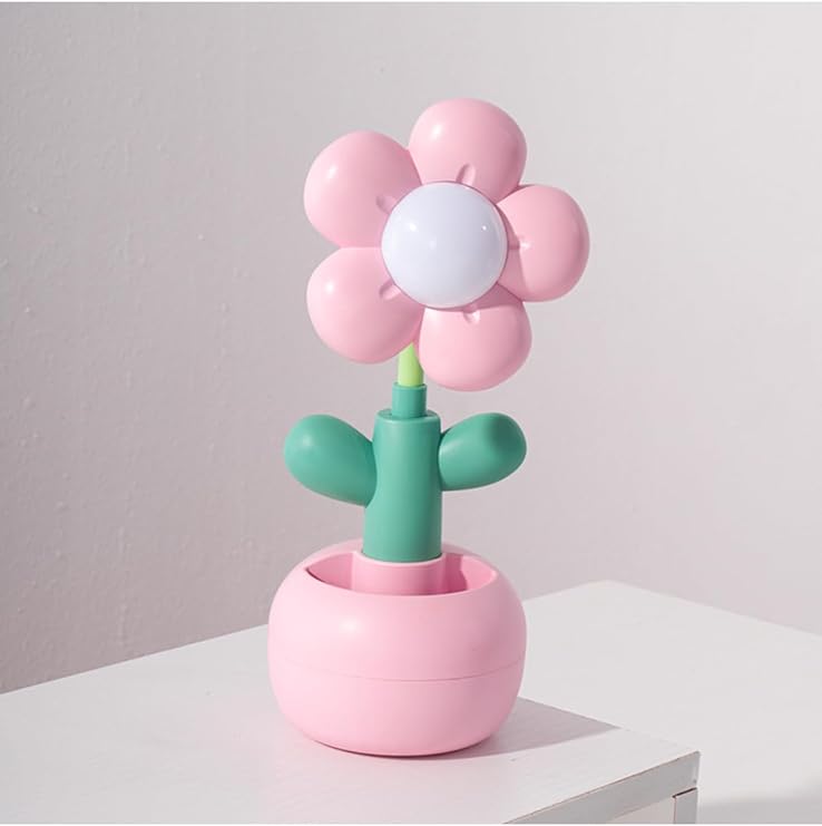 USB Şarjlı Çiçek Tasarımlı LED Masa Lambası – Kalemlikli Gece Lambası-Pembe