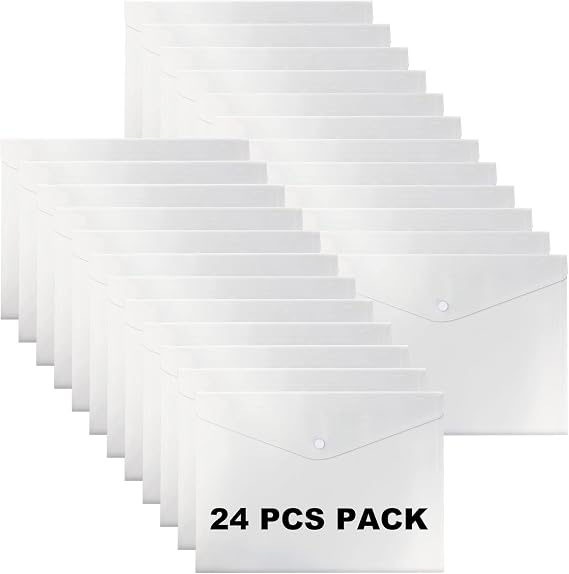 Plastic Wallets A4 Clear Folders Document Files Popper Wallets with Button 24 Pack for School Office Home