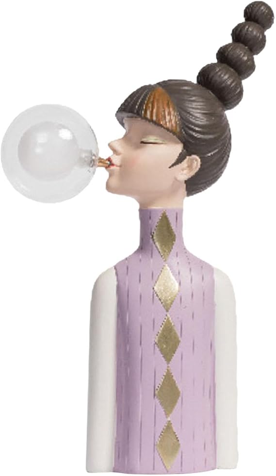 Creative Night Light Desk Lamp, Bubble Blowing Girl Desk Lamp, Modern Lighting Table Ornament, Violet