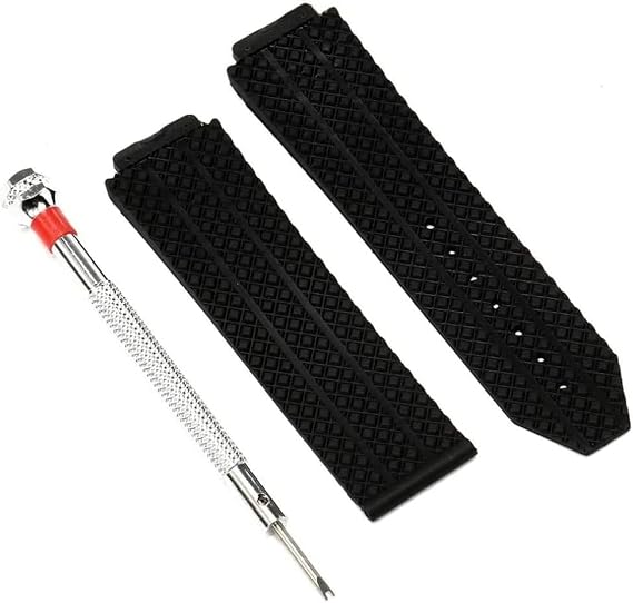 Silicone Rubber Watchband Black Strap Replacement Watchband Staps Waterproof Watch Band Strap Compatible with Hublot Screwdriver