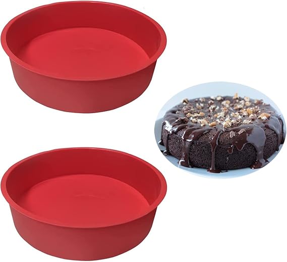 2pcs 8 Inch Silicone Cake Tins for Baking, Silicone Cake Moulds, Round Cake Baking Pan Non-Stick Quick Release Suitable Baking Tray for Cakes Muffins Puddings Bread