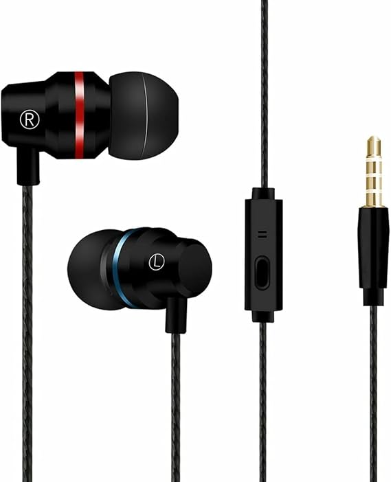 Wired Earbuds in-Ear Headphones, Stereo Handfree Noise Cancelling Earphones Headset,Earphones with Microphone,WIRED EARPHONES 3.5 mm Jack Mic Wired HEADPHONES Sport Earphone Heavy Bass Sound (Black)