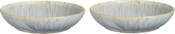 Denby - Halo Speckle Pasta Bowls Set of 2 - Grey, Neutral Patterned Dishwasher Microwave Safe Crockery 1050ml - Glazed Ceramic Stoneware Tableware - Chip & Crack Resistant