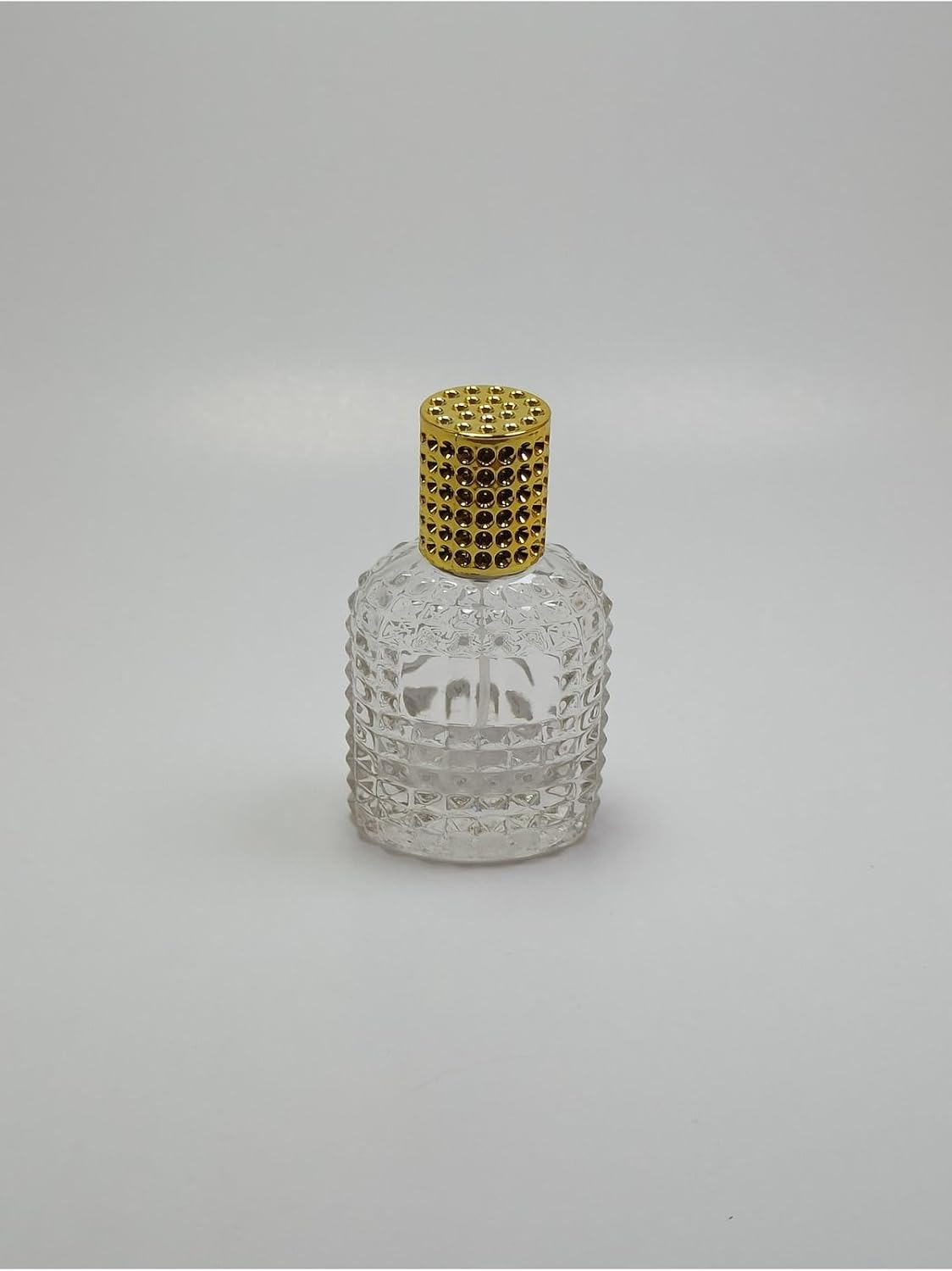 Boş Şeffaf Cam Parfüm Şişesi, Kolay Doldurulabilir, Dekoratif Kristal Tasarımlı, Altın Kapaklı 50ml