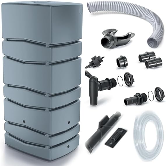 Rain Barrel 650L Grey with Lid Tap and Accessory Set Durable Rain Water Tank for Garden