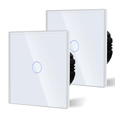 BSEED Touch Switch Wall Light, Modern Switch Switches, Glass Panel with Pilot Light, Without Wifi Function, 1 Gang 2 Way – 2 Packs, 86 mm White
