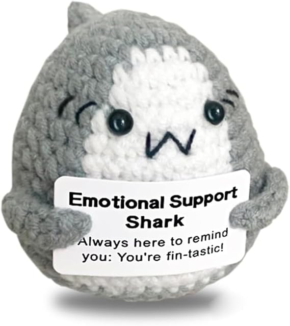 Positive Shark, Mini Knitted Decor Positive Crochet Animals Emotional Support Inspirational Motivational Encouragement Gift Party Decoration (Gray)