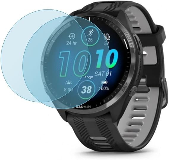 Engo Garmin Forerunner 965 İle Uyumlu Ekran Koruyucu Çizilmeye Dayanıklı Akıllı Saat Koruması, 9H Temperli Kırılmaz Esnek Nano Cam, HD Şeffaf 2 Adet