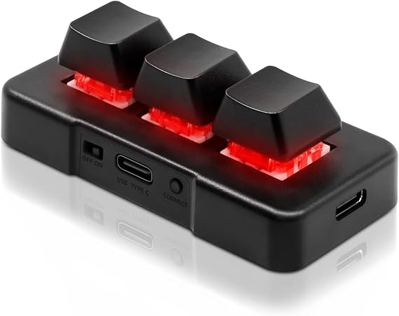 Mini USB Keyboard 3 Keys Mini Wireless Keyboard USB 2 in 1 Mechanical Gaming Keyboard Hot Key Customized Program with RGB LED for Gaming OSU Office Work