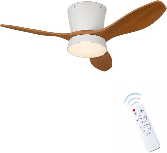 Tavan Vantilatörü LED Avize Armatür 45W 54CM 3 Kanatlı Sessiz DC Motor Uzaktan Kumandalı 3 Kademeli Fan Zamanlayıcı Gece Lambası Modu Akıllı LED Aydınlatma (Beyaz Ceviz) [Enerji Sınıfı A]
