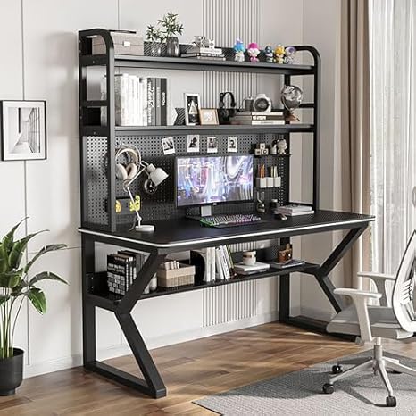 Computer Desk Computer Gaming Desk with Storage Office Desk with Shelves and Bookshelf, Standing Work and Study Space